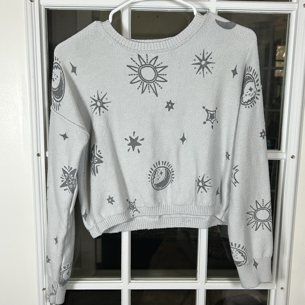 Sincerely Jules Celestial Sun Moon‎ Stars Cropped Knit Sweater XS